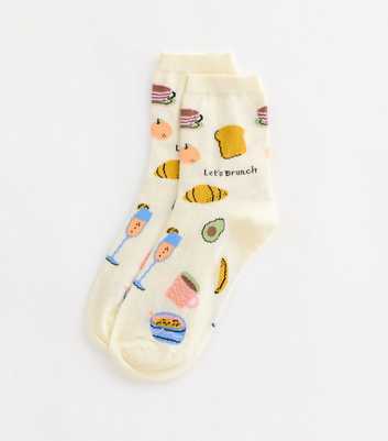 Cream Let's Brunch Socks