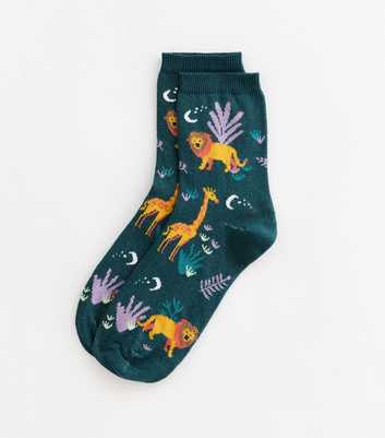 Green Animal Illustration Socks