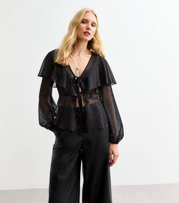 Toccin Tiered Ruffle popular Tie Hem Blouse in Jet Black