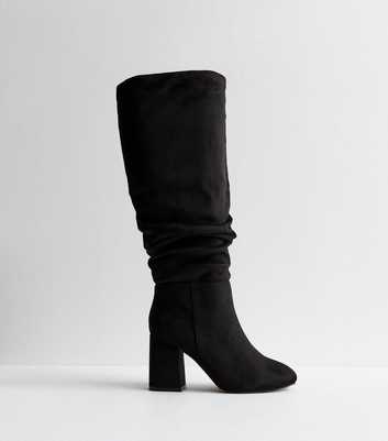 Black Suedette Slouchy Knee High Boots