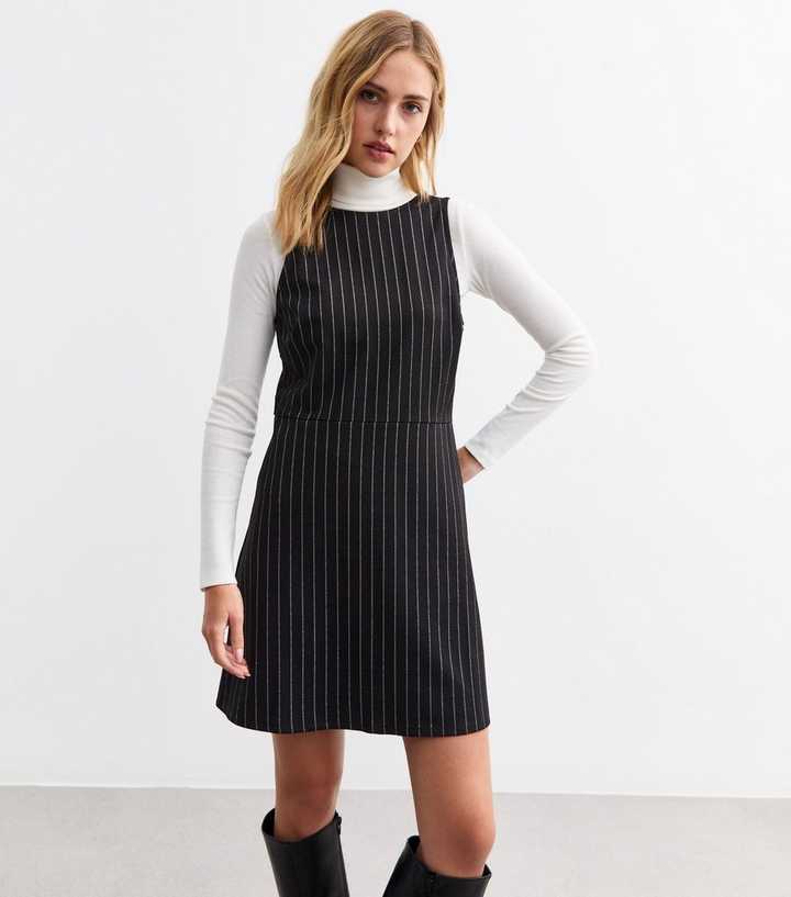 Black Pinstripe Pinafore Dress New Look — free download