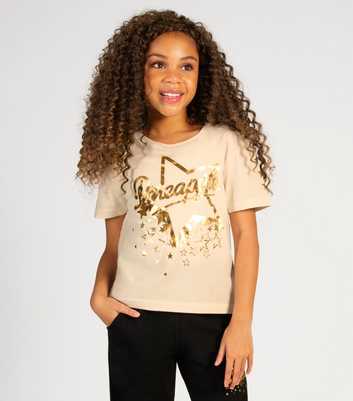 Girls Pineapple Cream Metallic Logo Stretch Cotton T-Shirt