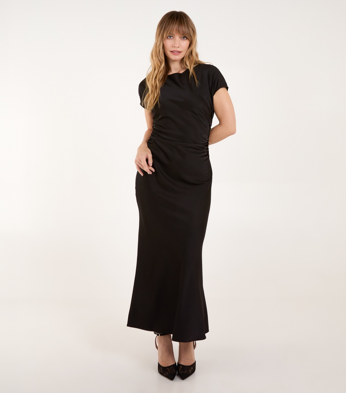 Women's Black Bias Cut Satin Maxi Dress Blue Vanilla New Look