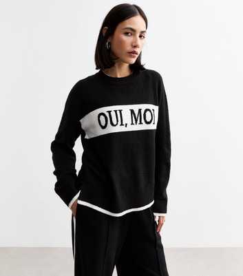 Black Oui Moi Slogan Crew Neck Jumper 