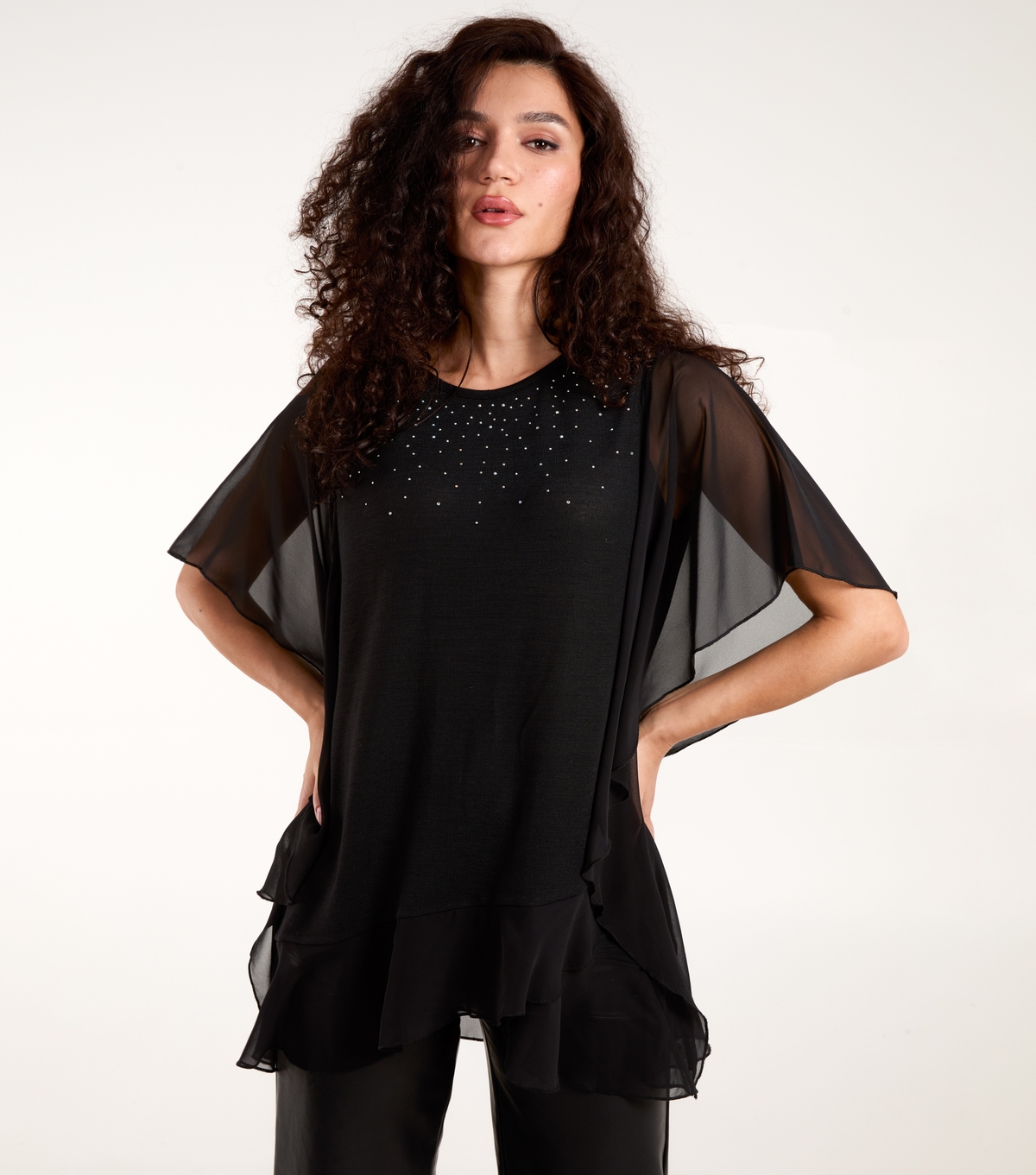 Women's Black Diamante Mix Tunic Top Blue Vanilla New Look