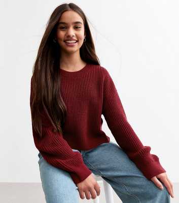 Girls Red Ribbed Jumper