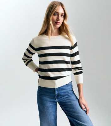 White Striped Crew Neck Jumper