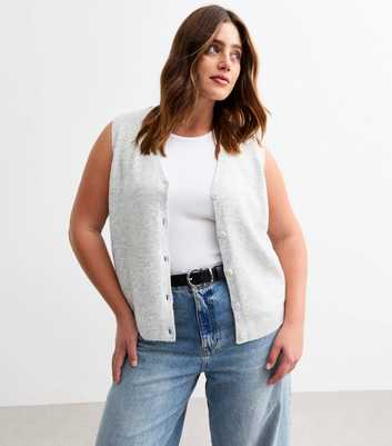 Curves Pale Grey V-Neck Vest