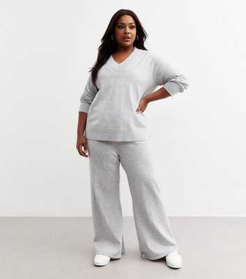 Curves Grey Wide Leg Jersey Trousers