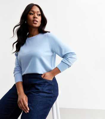 Curves Pale Blue Long Sleeve Jumper