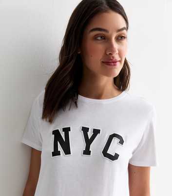 Maternity White Cotton NYC Print T-Shirt