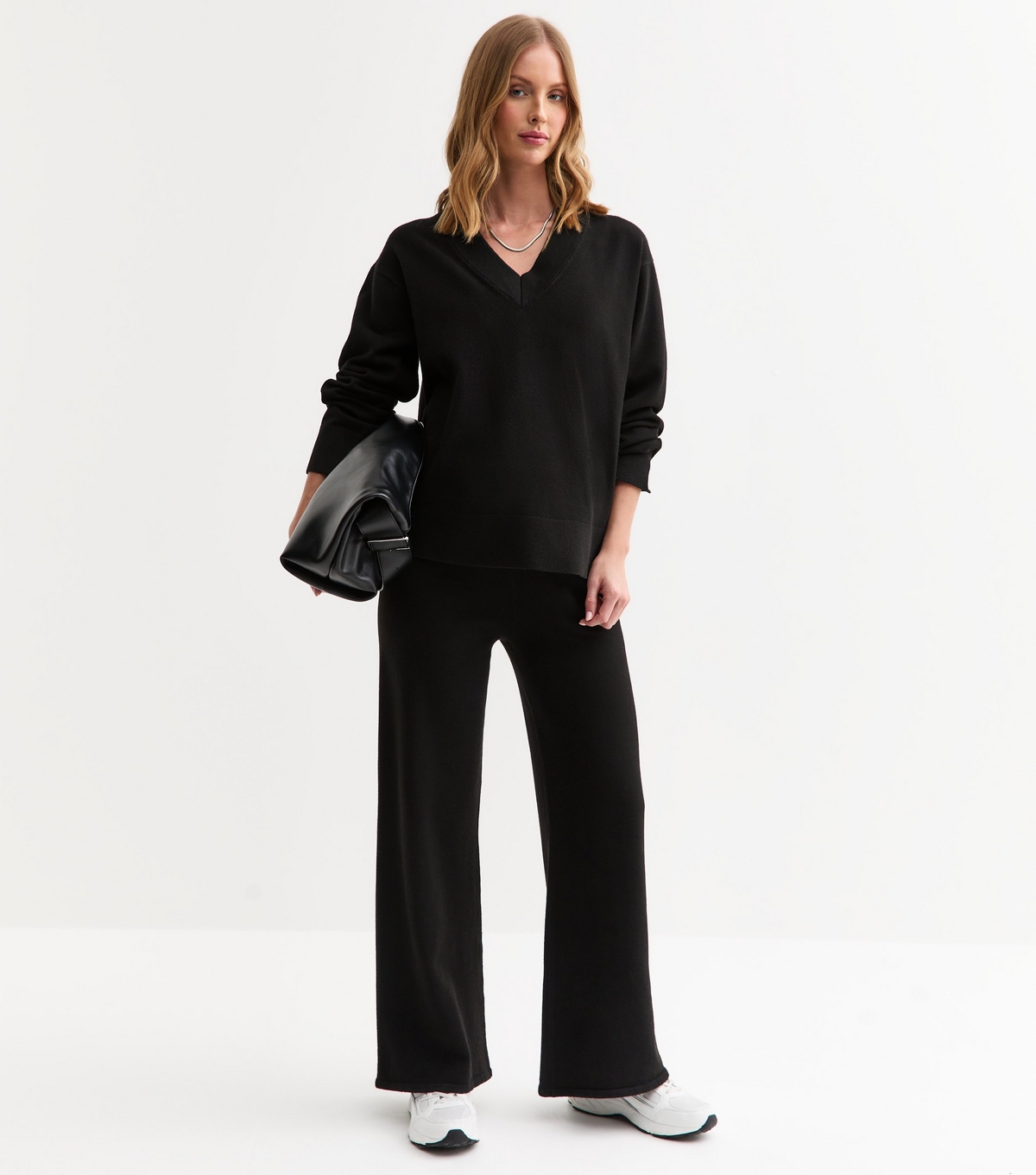 Women's Maternity Black Knitted Wide Leg Trousers New Look