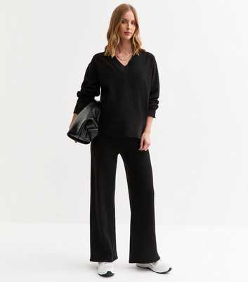 Maternity Black Knitted Wide Leg Trousers