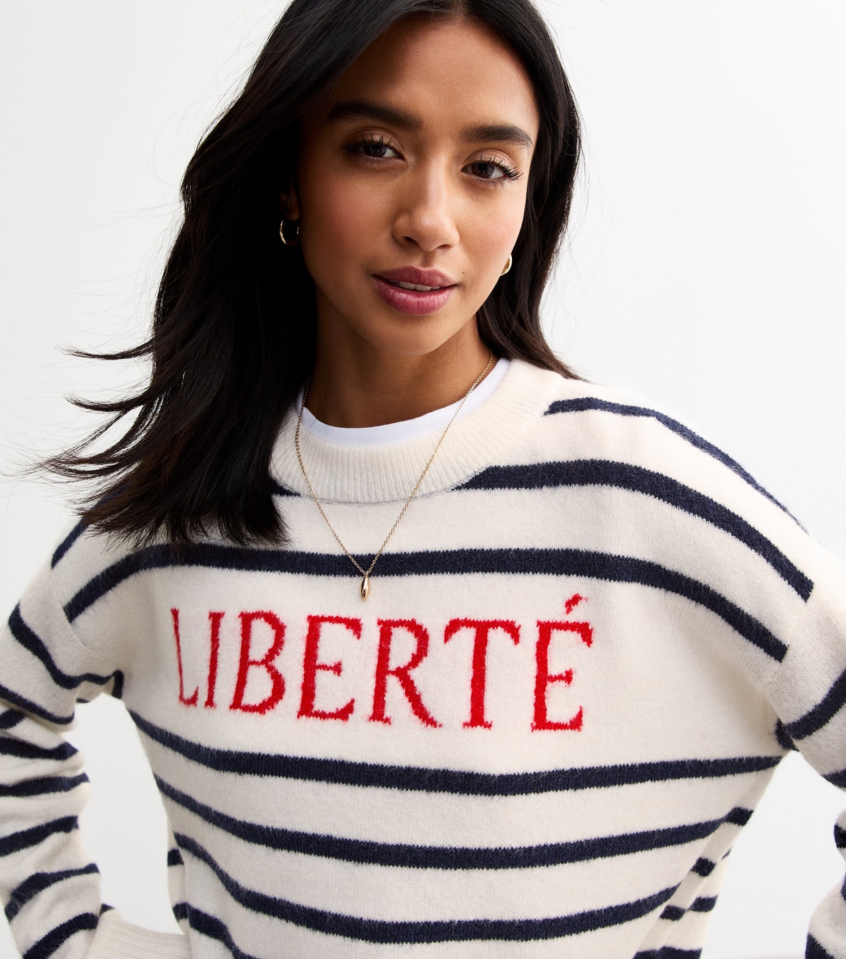 Women's Petite White Liberte Stripe Knitted Jumper New Look
