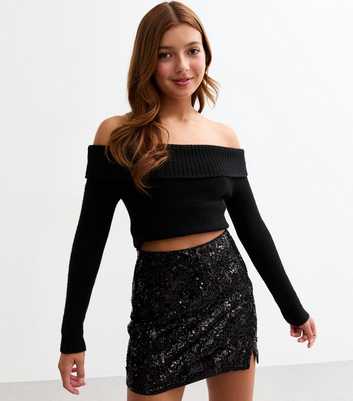 Girls Black Sequinned Skort