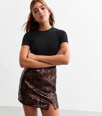 Girls Brown Sequinned Skort