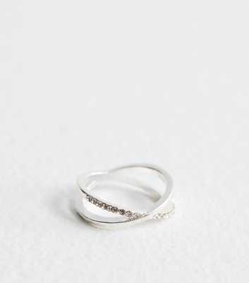 Silver Tone Crossover Embellished Ring