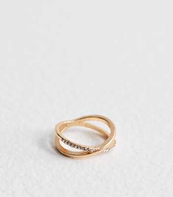 Gold Tone Crossover Embellished Ring