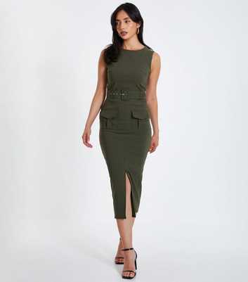 QUIZ Khaki High Neck Jersey Midi Dress