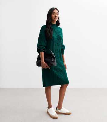 Sunshine Soul Green Cable Knit Jumper Dress