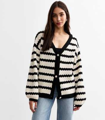 Sunshine Soul Off White Bobble Stitch Striped Cardigan