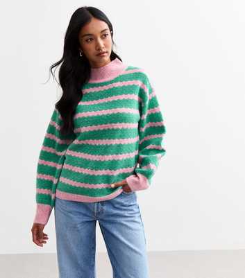 Sunshine Soul Green Bobble Stitch High Neck Jumper