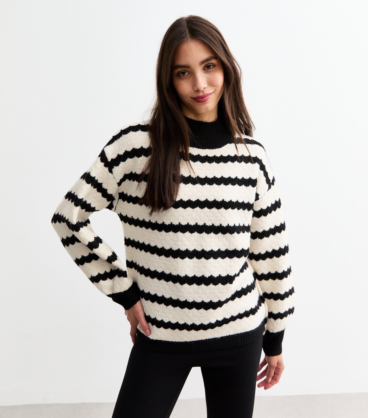 Women's Off White Bobble Stitch Striped Jumper Sunshine Soul New Look