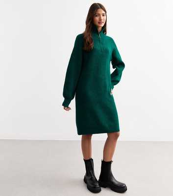 Sunshine Soul Green Half Zip Jumper Dress