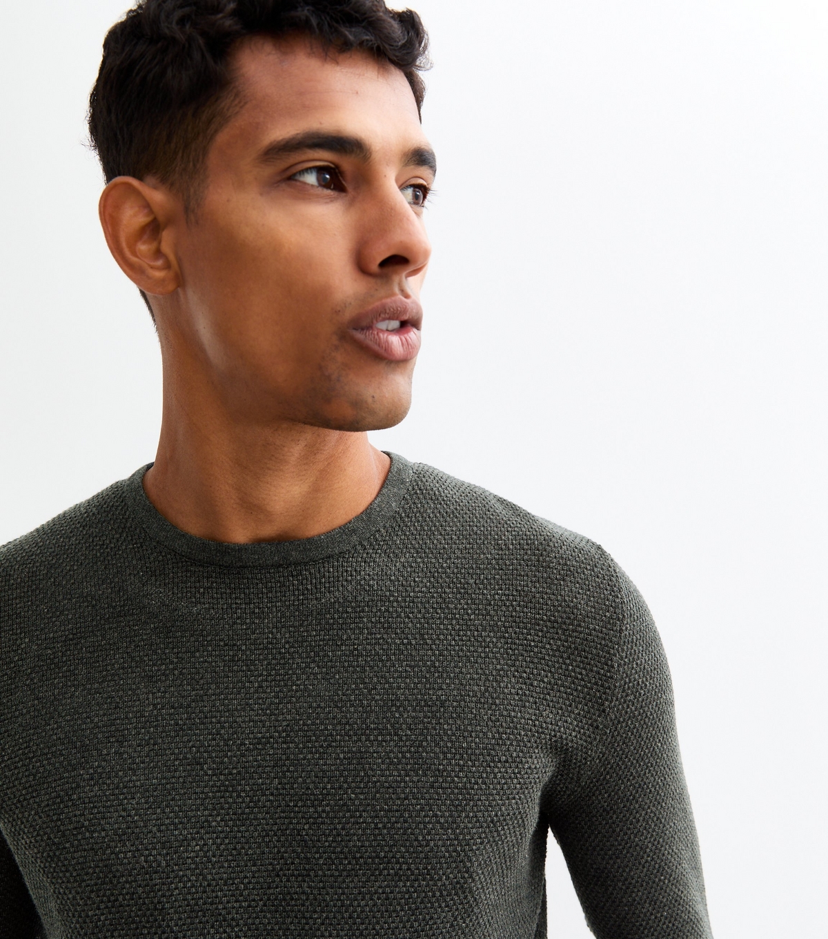 Men's Dark Grey Regular Waffle Knit Crew Neck Jumper Only and Sons New Look