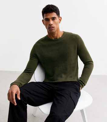 Only & Sons Khaki Regular Waffle Knit Crew Neck Jumper