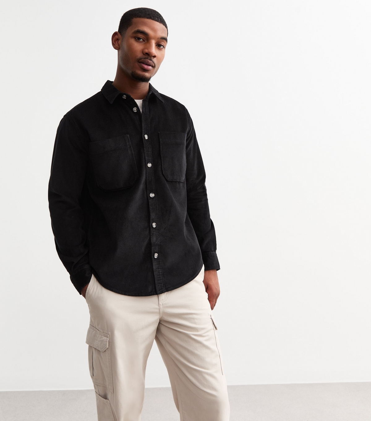 Men's Black Relaxed Cotton Corduroy Shirt Only and Sons New Look