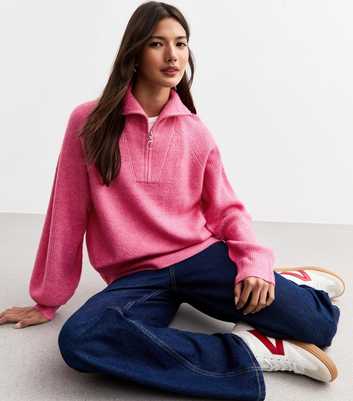 Sunshine Soul Pink Half Neck Zip Jumper