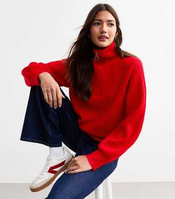 Sunshine Soul Red Half Zip Rib Knit Jumper 