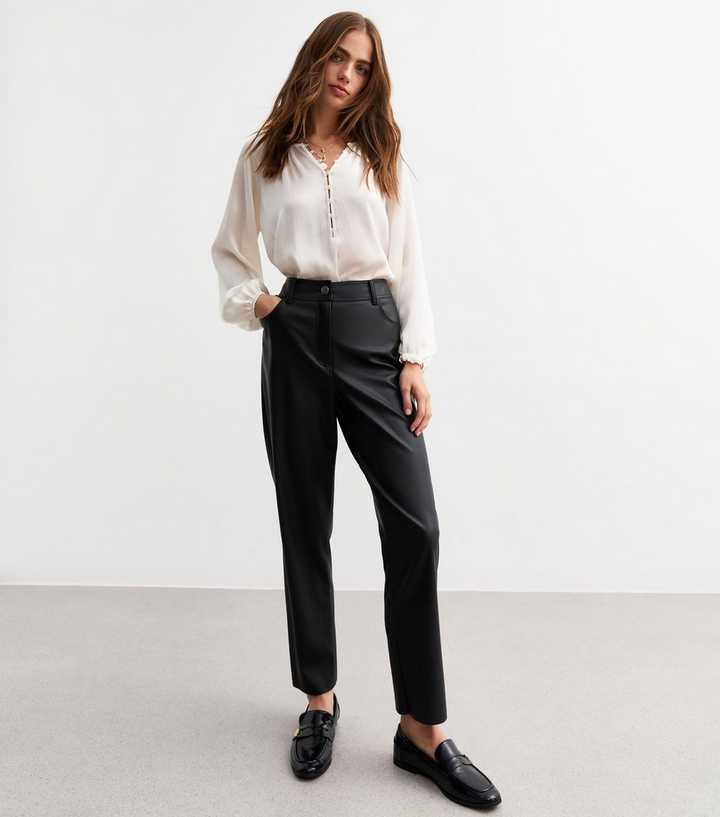Wide Leg Black Leather Jeans Womens Black Faux Leather Wide Leg Trousers – AX Paris