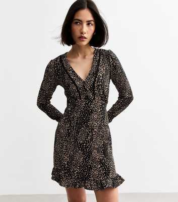 Black Pattern Print Woven Long Sleeve Dress