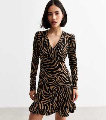 Black Zebra Print Long Sleeve Dress