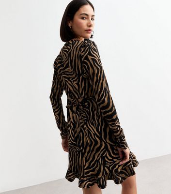 Black Woven Zebra Print Long Sleeve Dress New Look