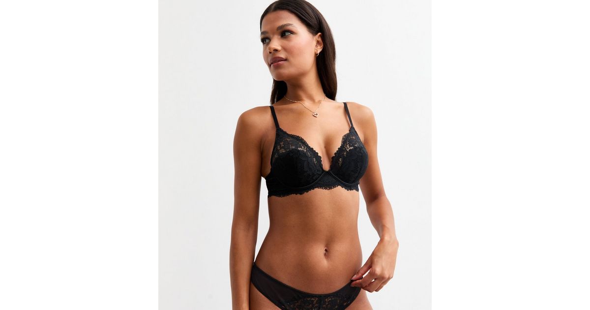 Sheer Lace Demi See-Through Design Bra - Black
