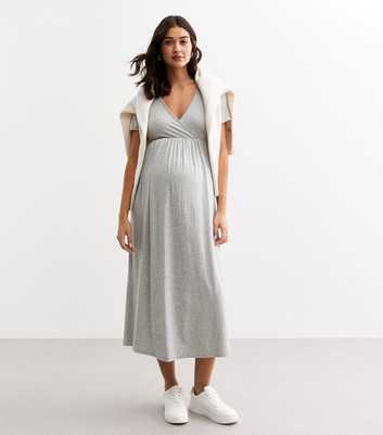 Maternity Grey Wrap Style Jersey Nursing Dress