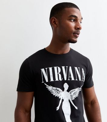 Men's Black Cotton Nirvana Print T-Shirt New Look