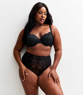Curves Black Scalloped Edge Lace Brazilian Briefs