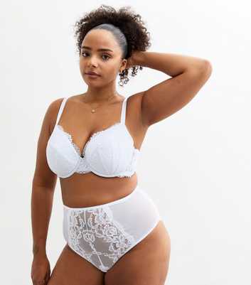 Curves White Scalloped Edge Lace Brazilian Briefs