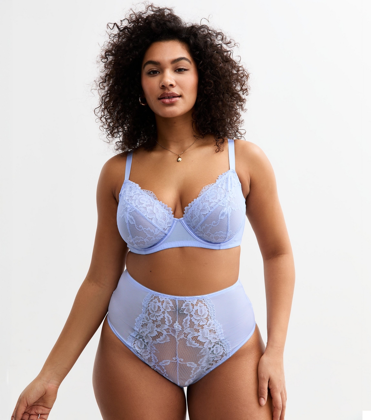 Women's Plus Size Pale Blue Scalloped Edge Lace Brazilian Briefs Curves New Look