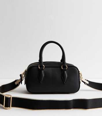 Black Faux Leather Bowler Crossbody Bag