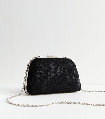 Black Lace Box Clutch New Look