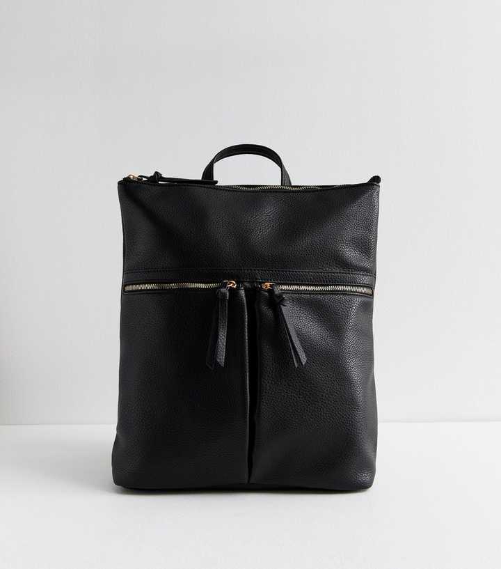 Black Faux Leather Backpack