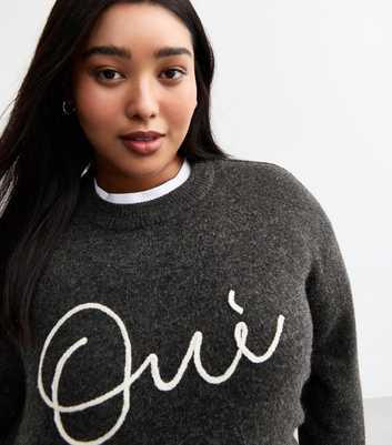 Curves Grey Oui Slogan Jumper 