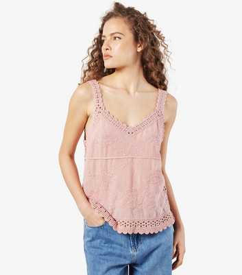 Apricot Pink Cotton Embroidered Sleeveless Top