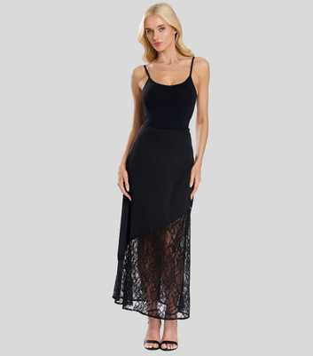 Finding Friday Black Satin Lace Midi Skirt