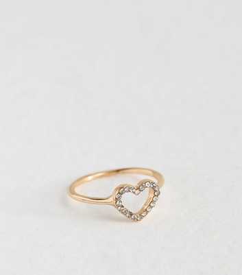 Gold Tone Open Heart Diamanté Ring